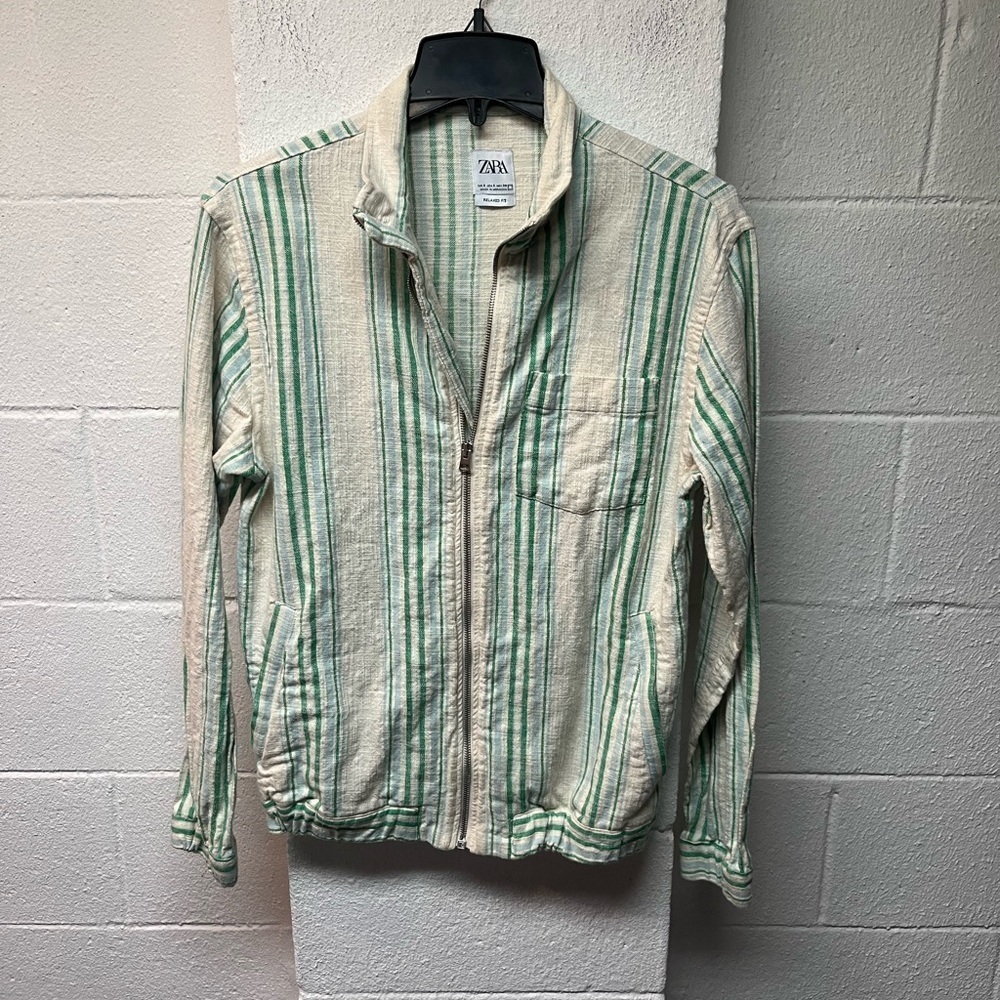 Zara Striped Jacket in Green and Cream